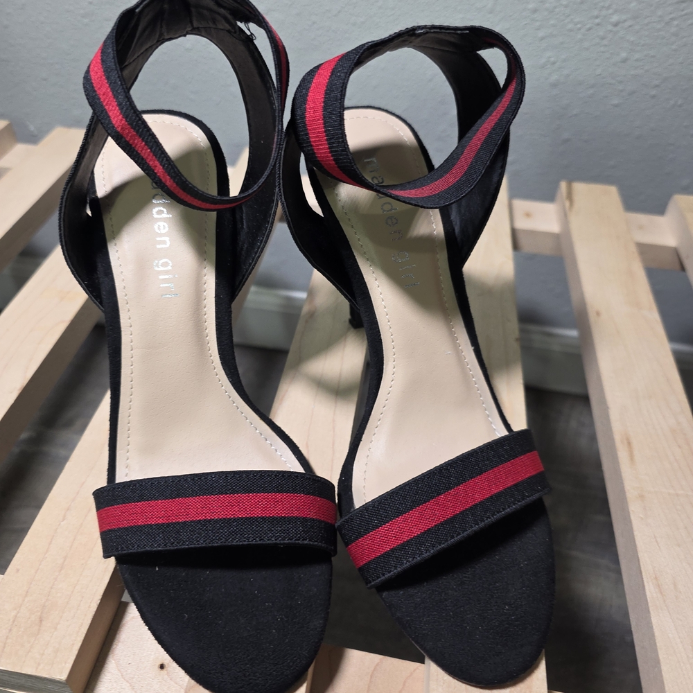 Madden Girl Black and Red Heels with Ankle Strap